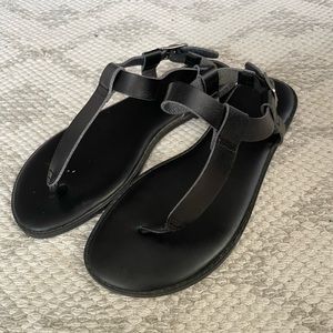 Black Ankle-Strap leather Sandals.
